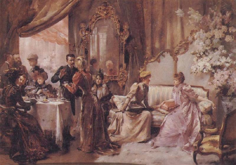 Madeleine Lemaire Tea at the Hotel de Ville oil painting image